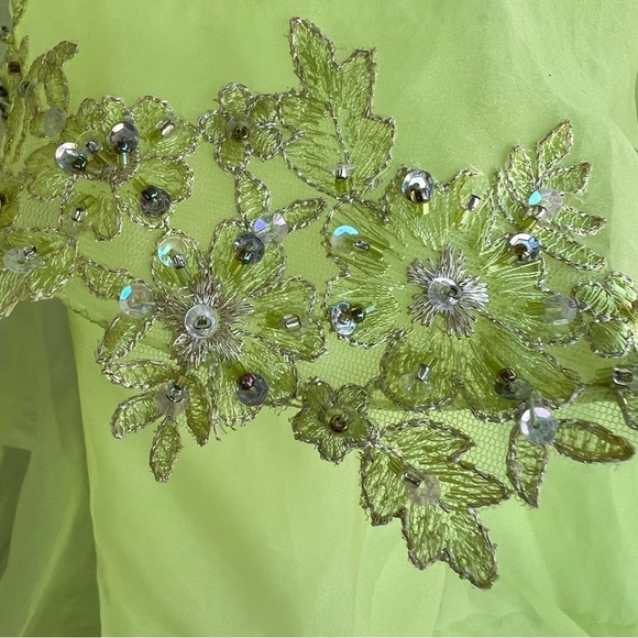 Y2K Cache Fairy Strapless Prom Dress Green Embellished Sequin Ruffles Whimsy XS - Picture 13 of 16